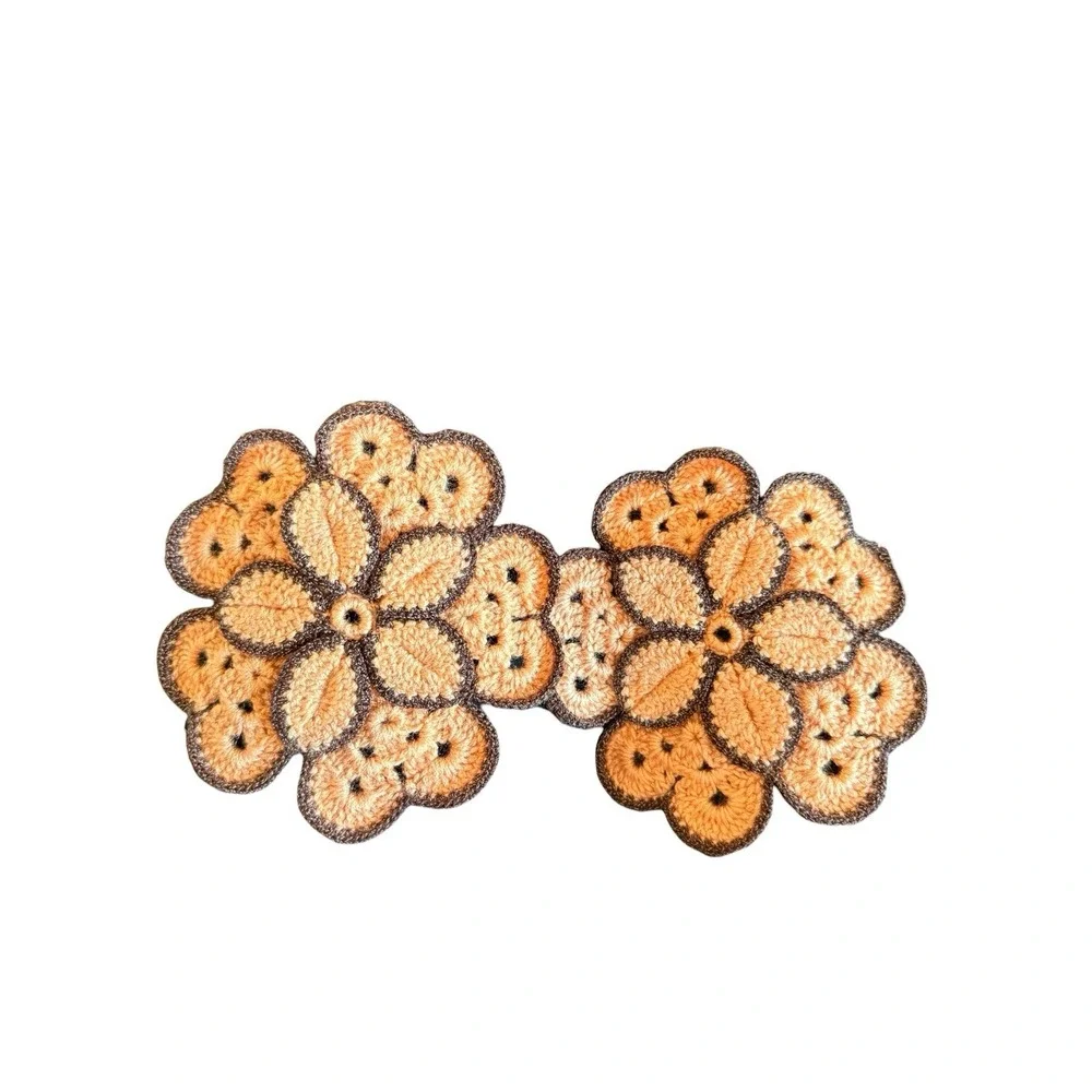 Vintage Handmade Crochet Flower Coasters Set of 6 Yellow Peach Purple Floral